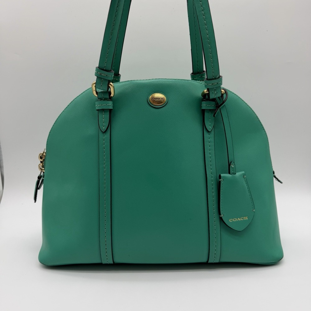 Coach Peyton Cora Domed Satchel Green Saffiano Leather Handbag 25671 Timeless
